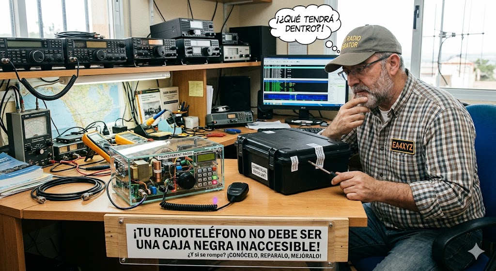 Radioteléfono visto como caja negra inintelegible vs. equipo abierto y comprensible